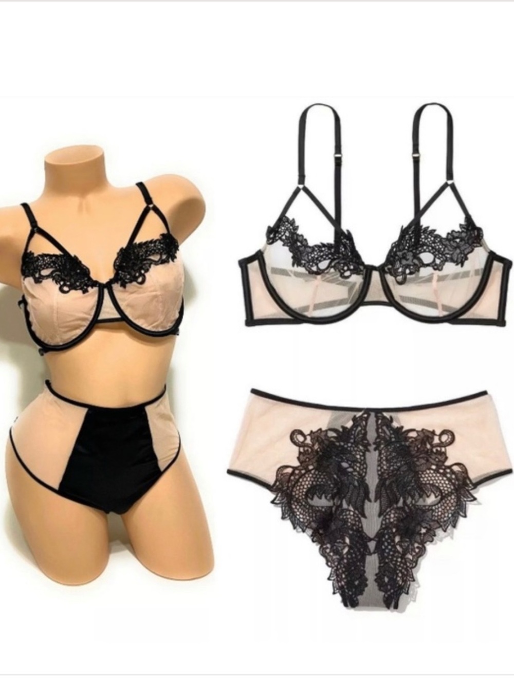 Victoria's Secret LUXE Dragon Appliqué Balconet & Cheeky Set Satin Lace 36C- M